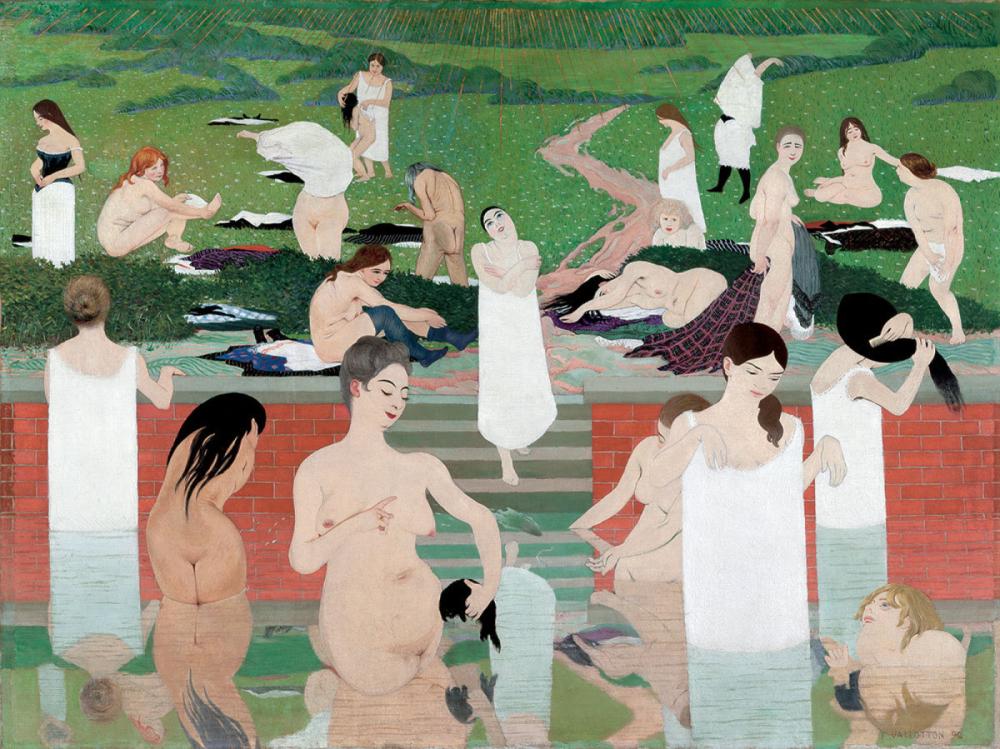 Painting by Félix Vallotton that shows women bathing in an public outdoor bath