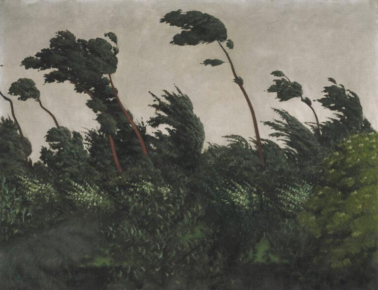 Painting by Félix Vallotton shows heavy gusts of wind blowing at tree tops