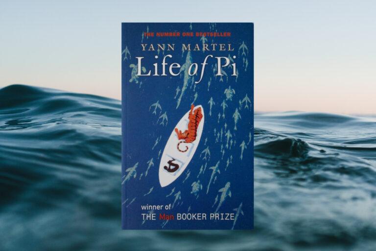 Illustrative book cover showing a boy and a tiger in a boat
