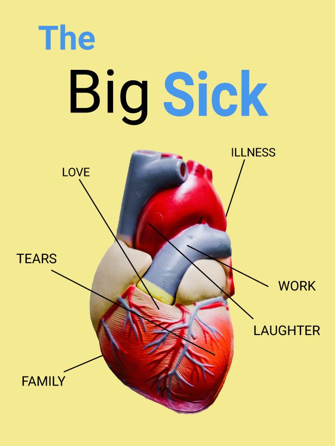 Poster design with an anatomical display of the heart - its parts labelled with emotions