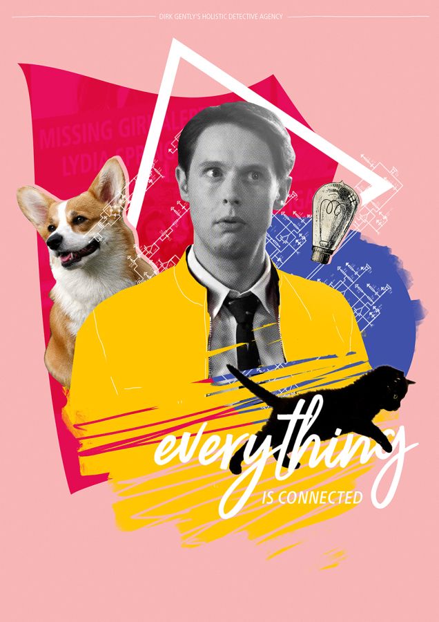 1980s inspired retro poster design of the show's character Dirk Gently