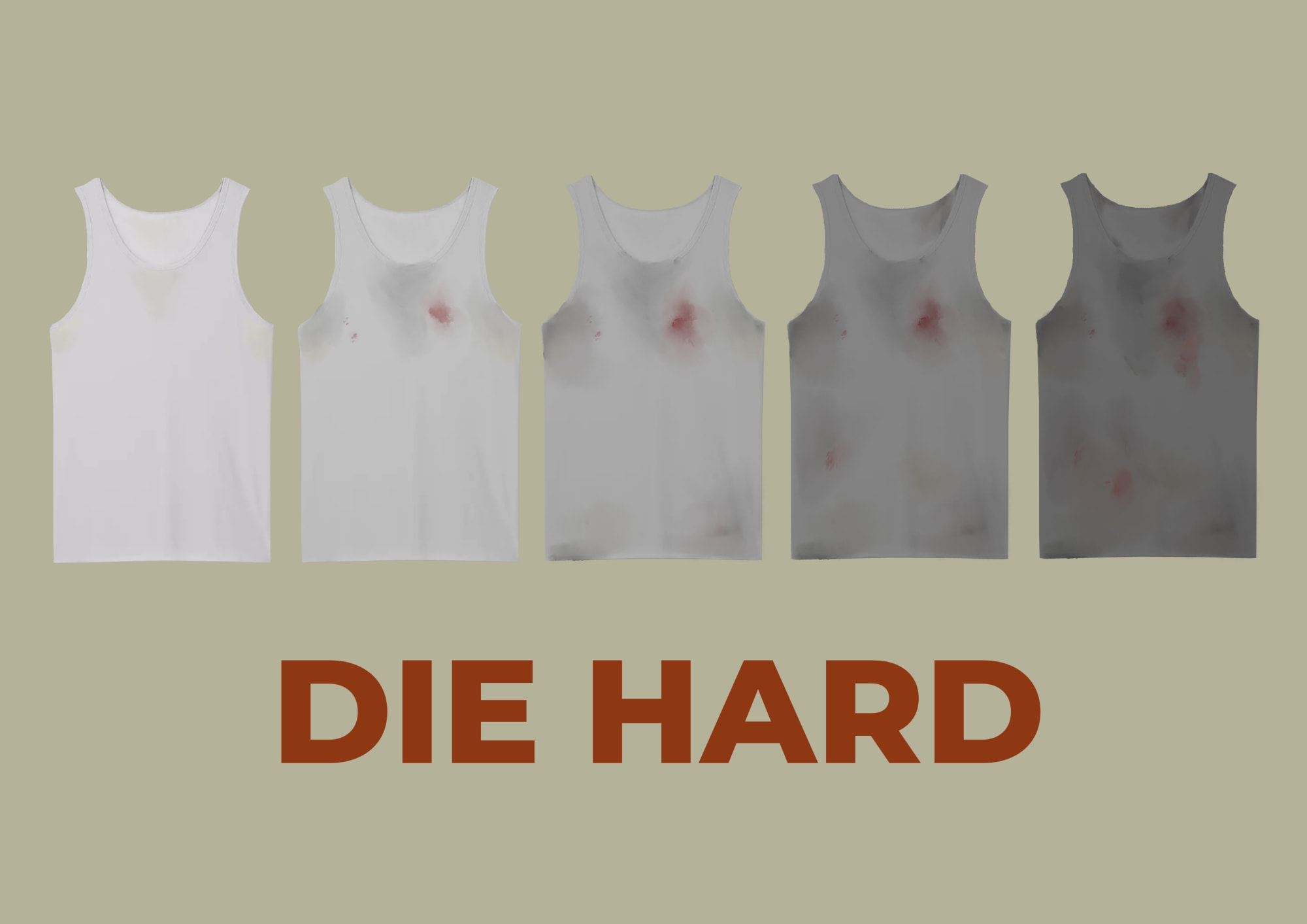 A white vest at various stages of dirt, oil and blood stains