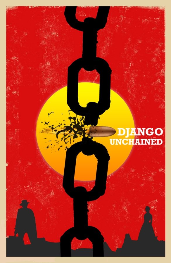 Graphic design movie poster showing chains being broken by a bullet