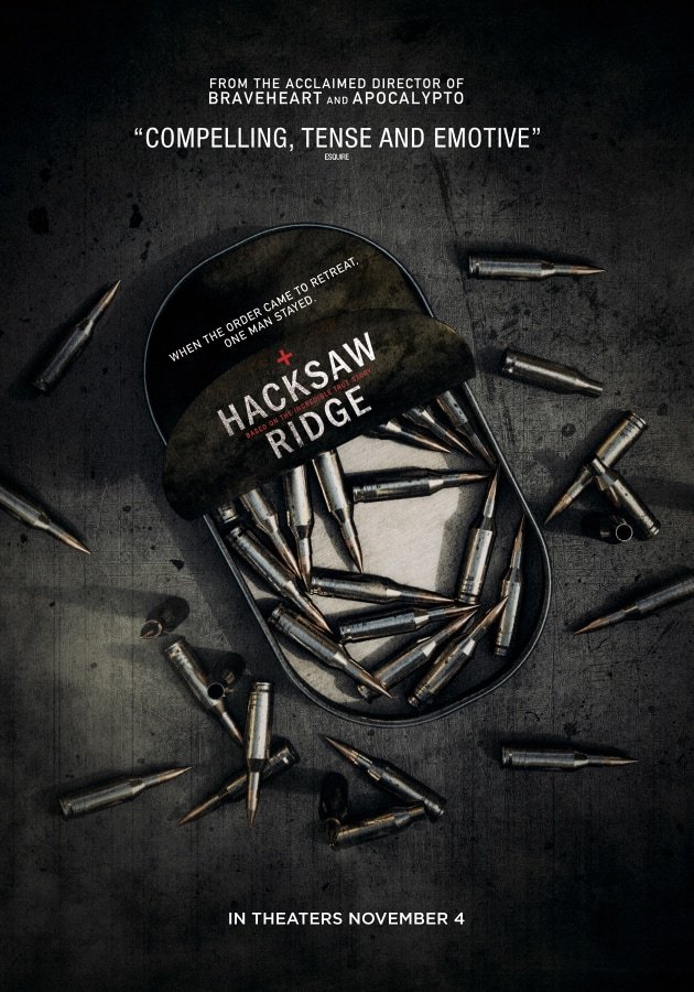Photographic graphic movie poster design, showing a tin of sardines opened up revealing bullets like those lying around it.