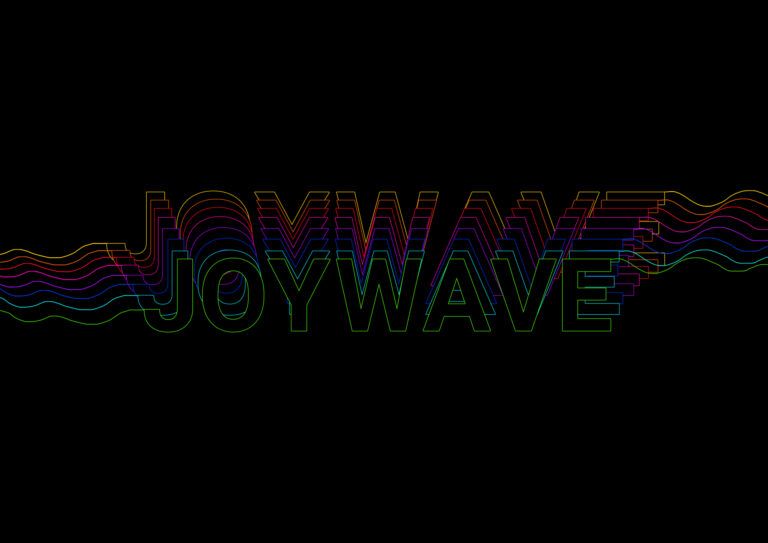 Graphic design: different coloured radio waves that form the word 'Joywave'