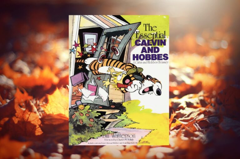 Book cover shows a single image from the comic strip, with Calvin and Hobbes looking to go play