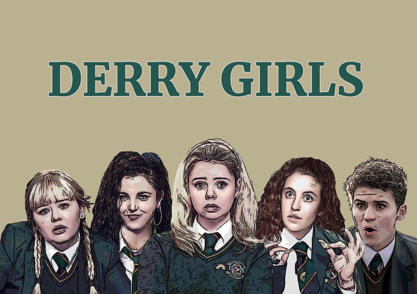 Illustrated poster of the shows "Derry Girls"