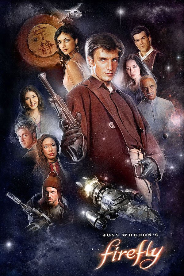 Highly detailed illustrated poster of the Firefly crew