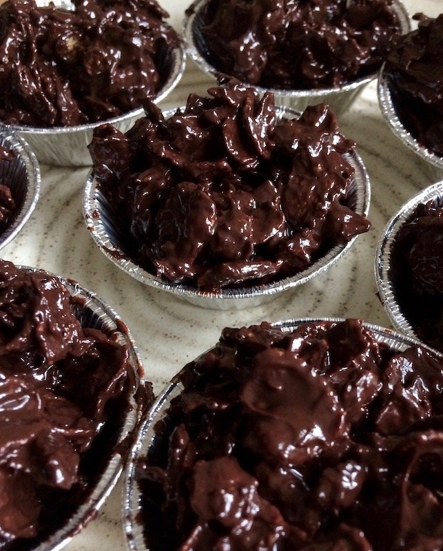 Dark chocolate covered nest cakes