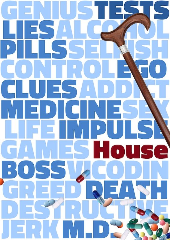 Poster filled with words describing House