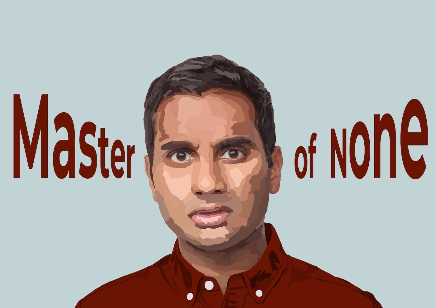 Digitally painted image of the creator and star; Aziz Ansari