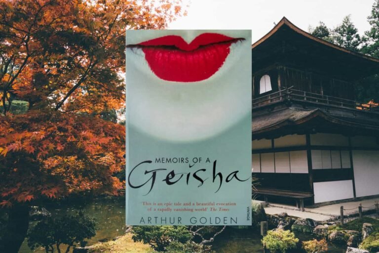 Book cover showing a close-up of a Geisha's red lips