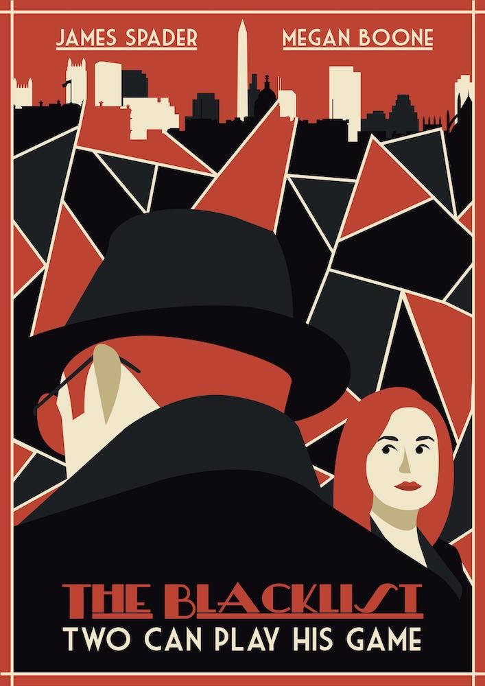 Edgy graphic design poster featuring Red and FBI agent Elizabeth Keen
