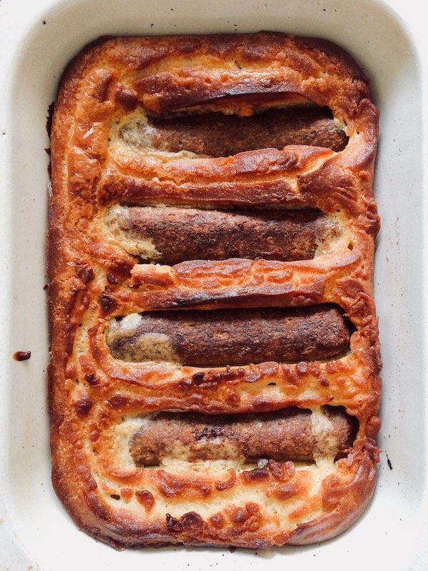 Toad in the Hole: Four sausages can be seen sticking out of the Yorkshire stuffing